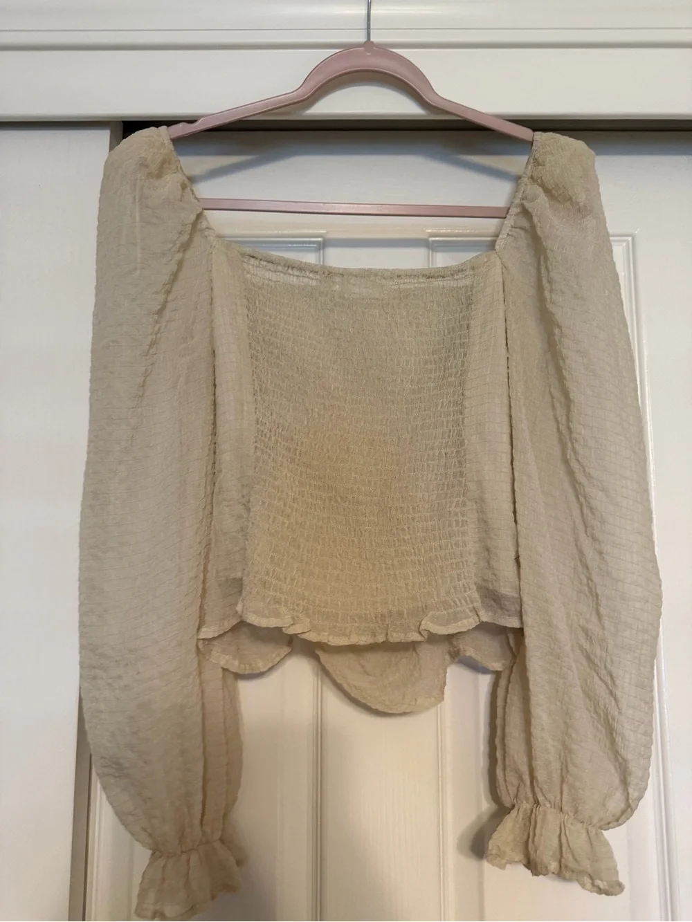 Astr Ruched Square-Neck Blouse in Cream